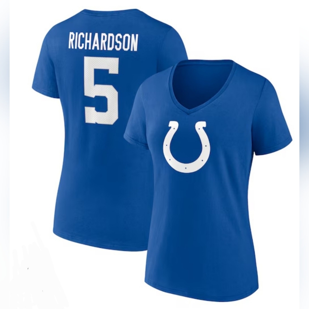 NFL Indianapolis Colts #5 Women's V-Neck Scrum Tee, Bleacher Blue Women's Size L